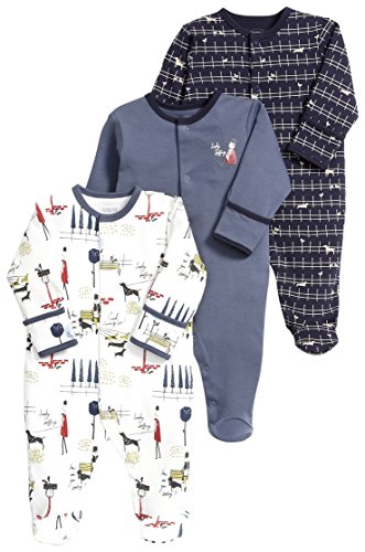 Mamas & Papas Baby-Boys Mamas And Papas 3 Pack Busy City All In One Long Sleeve Set of 3 Footies, Blue, 0-3 Months