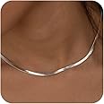 CHESKY 14K Gold/Silver Plated Snake Chain Necklace Herringbone Necklace Gold Choker Necklaces for Women Girl Gifts Jewelry 1.5/3/5MM(W) 14'/16'(L)