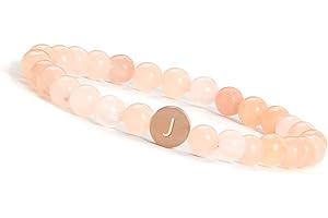 GD GOOD.designs EST. 2015 Armband mit Buchstaben I Personalisiertes Damen Perlenarmband mit Sonnenstein Natursteinperlen und 18K rosé vergoldeter Buchstabenperle