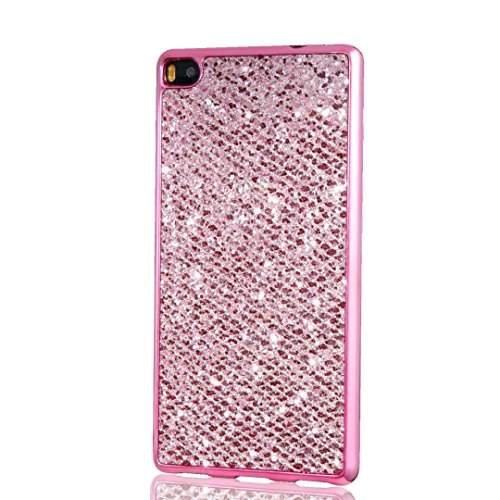 Preisvergleich Produktbild KSHOP Hülle für Huawei p8, Weiche Silikon TPU Lila Glänzend Glitzer Bling Shining Luxus Schutzhülle Case Cover Taschen Schale Etui Handy Zurück mit Überzug Plating Farbig Rahmen Lila