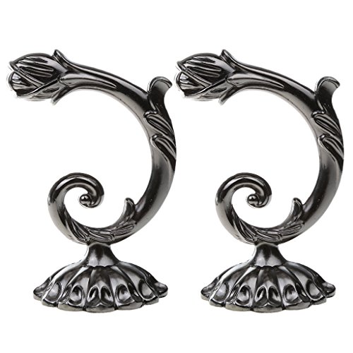 MagiDeal Vintage Blumen Design , Retro Raffhalter Raffbügel für Vorhänge Gardine Wohnzimmer Deko - Schwarz