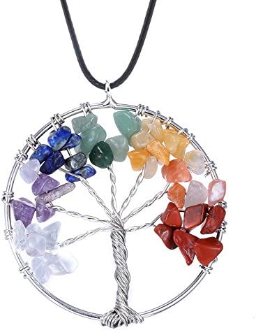 7 Chakra Gemstone Tree Of Life Natural Tumbled Gemstone Crystal Peads Wire Wrapped Vintage Pendant Necklace