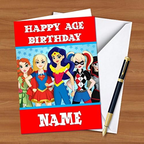 BC204 DC super hero girls Personalised Birthday Greeting card A5 With Envelope - on glossy photo card