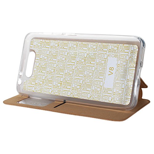 BeCool® – Handy Schutzhülle im Bookstyle mit Standfunktion für ZTE Blade V8, mit S-View Fenster, durch das Sie alle Mitteilungen sehen können. Golden - 3