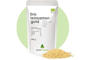 GREENORGANIC Semi di lino d'oro biologico, giallo, senza glutine, senza soia, semi interi, semi di lino giallo, naturale, vegetale, agricoltura europea, 500 g