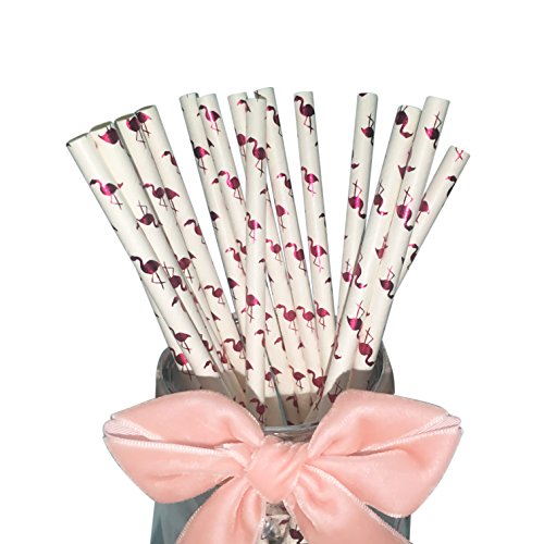 Pajitas para Beber Flamencos, 100 piezas de 100% Biodegradables y Pajitas de Papel Desechables Divertidas para Fiesta de Cumpleaños Suministros para Fiestas -Rosa