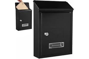 ICHIGO ICHIE Buzón de Pared Correo con Tapa Antilluvia, Buzón de Exterior de Metálico con Cerradura y Llaves, Buzón Impermeable de Gran Capacidad para Cartas, Fácil de Instalar (30x21.7x7cm, Negro)