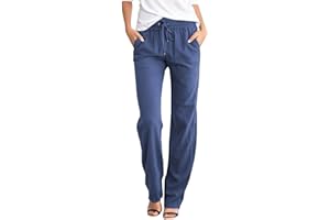 GENERICO Pantaloni Donna Cotone e Lino Estivi Casual Pantaloni Leggeri Larghi Comodi Pantaloni Gamba Dritta Spiaggia Svago Pantaloni con Tasca Elastici in Vita Morbidi Pantaloni