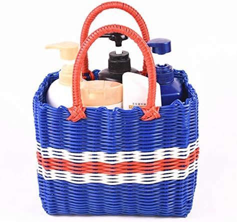 Plastic weaving fruit Basket bath blue bath cosmetics admit Basket,Small Blue)