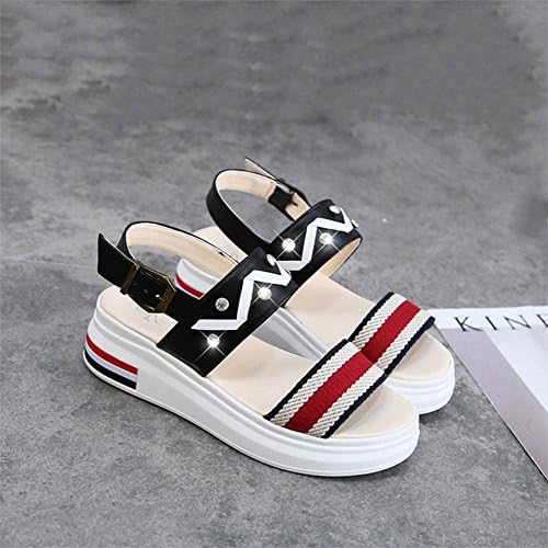 MIELI Sandals female muffins thick bottom of the word buckle shoes shoes casual open toes with wild ladies sandals, black, US5.5/EU35/UK3.5/CN35