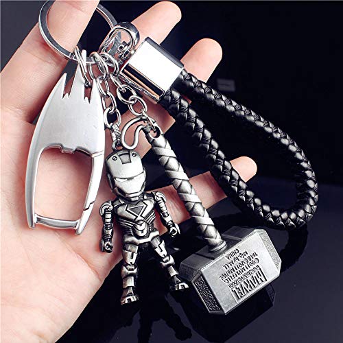 JLZK Avengers 4 Endgame Super héros Porte-clé avec Ironman Figure Thor Hammer breloque Porte-clé pour Les Fans de Marvel (Ironman et Marteau de Thor)