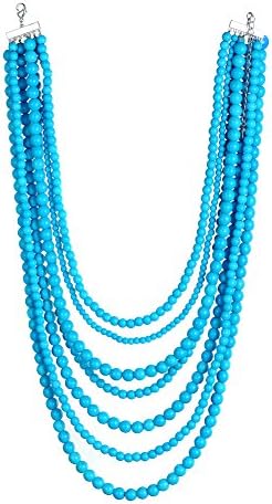 Tammylee Fashion Jewelry 7-Row Multi Layered Turquoise Beaded Stone Strand Statement Necklaces for Women 18+3 (Turquoise)