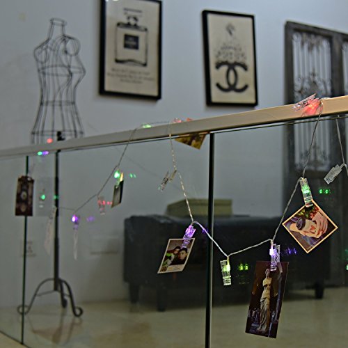 AFAITH LED Foto Hanging Clips Lichterketten, Foto Clip-Schnur-Licht (3M / 20 LEDs; 3 Modi) – Multicolor, ideal für die Raumdekoration / Weihnachten / Party-Foto-Halter mit Clips - 5