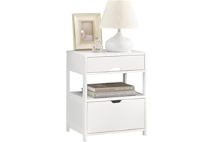 SoBuy Bedside Table Nightstand Side Table End Table Lamp Table with 2 Drawers White W44 x D38 x H56cm FRG258-W