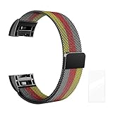 Fitbit Charge 2 armband, Fun Sponsor Milanese Fitbit Charge 2 Ersatzarmband Edelstahl Fitbit Armbänder Charge 2 mit Magnet-Verschluss Armband für Fitbit Charge + Bonus Displayschutzfolie (Exklusives Design - Deutsche Flagge, Small)