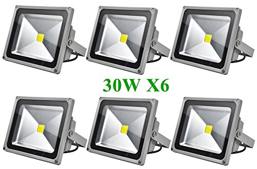 Preisvergleich Produktbild Greenmigo 6pcs 30W LED Fluter Strahler Scheinwerfer Spotlight Wasserdicht Außenbereich Grau Aluminium IP65 Warmweiß 2800-3200K Garten Lampe