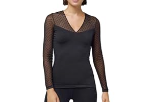 YSABEL MORA Camiseta Térmica Manga Larga Mujer con Detalle Tul para Elegancia y Calidez, Ideal para Días Fríos, Comodidad y Estilo en Cada Ocasión, Interior Aterciopelado