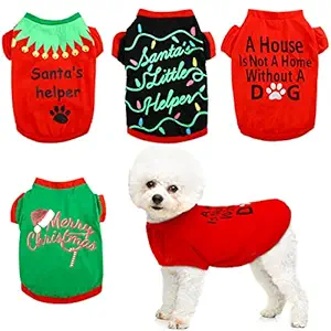 4 Pieces Dog Christmas Clothes Xmas Dog Shirt Puppy Outfit Apparel Winter Warm Pet Costume Cute Dog Clothing for Small Medium Dogs and Cats (Large)
