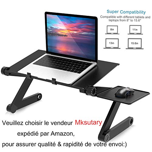 Mksutary Support Table de Lit Pliable Inclinable Lapdesk pour PC Ordinateur Portable - Noir
