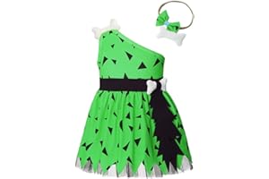 Lito Angels Flintstones Pebbles Kostüm Kleid Verkleidung mit Stirnband für Baby und Kleinkind Mädchen, Orange Grün