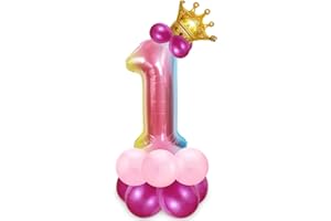 BLUELVES Foil Palloncini Numeri 1 Rosa, Palloncini Compleanno 1 Anno, Palloncino Numero 1, Palloncini Primo Compleanno Bambina, Feste Decorazione di Compleanno Palloncino