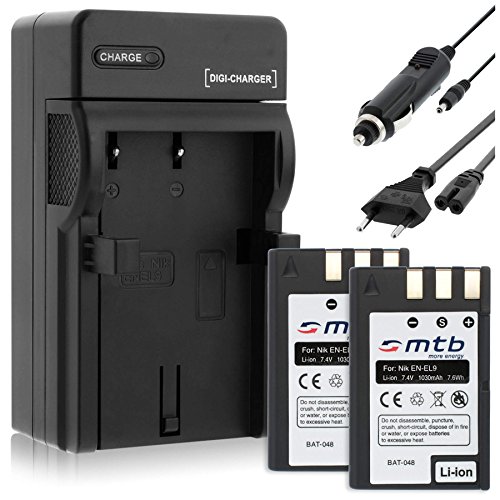 2 Batteries   Chargeur  Auto Secteur  pour Nikon EN-EL9   D40  D40x  D60  D3000  D5000