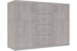 ‎VIDAXL vidaXL Sideboard, Kommode mit viel Stauraum, Schrank mit 4 Schubladen 2 Türen, Mehrzweckschrank Anrichte für Wohnzimmer, Betongrau 88x30x65cm Holzwerkstoff