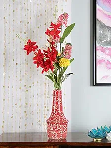 @home by Nilkamal Bold Effect Medium 14 cm x 28 cm Vase, Red