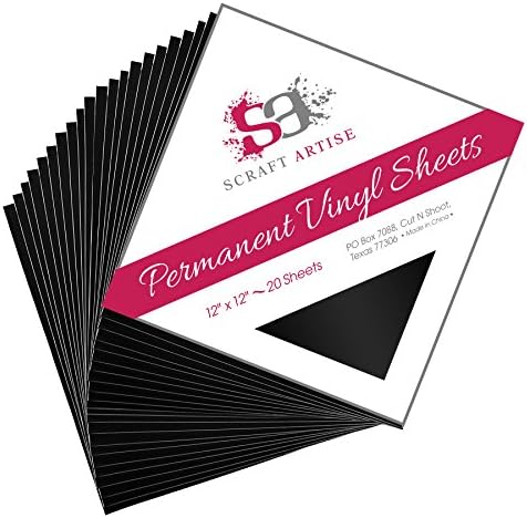 Scraft Artise Packaged Flat 12 x 12 Matte Finish Permanent Outdoor Adhesive Craft Vinyl, 20 Sheet Pack Black by Scraft Artise
