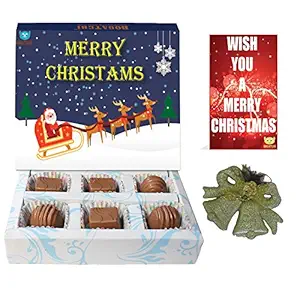 BOGATCHI Christmas Gifts, Merry Christmas Chocolates, Premium Xmas Gift Box, 6 Pieces, Free Xmas Bells and Free Merry Christmas Greetings Card