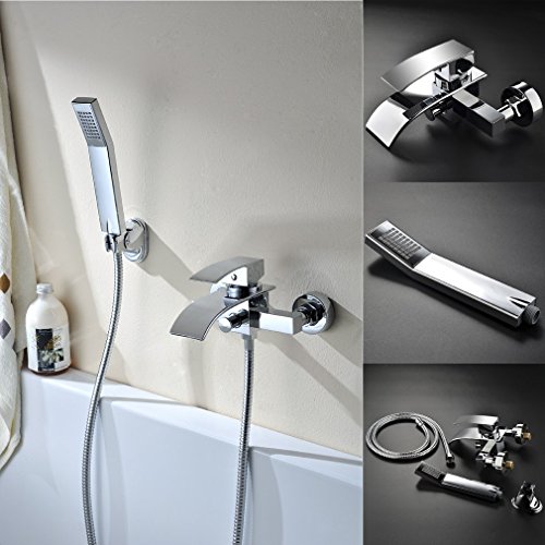 amzdeal® Armatur Wasserhahn Mischbatterie Wasserfall Badewanne Wasserhahn Chrom (A)