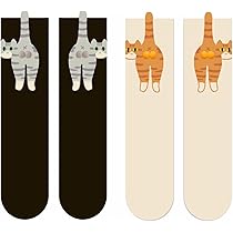 QckZee Katzensocken Damen 2 Paar - Lustige Cat Socks Mit Pompons Baumwolle