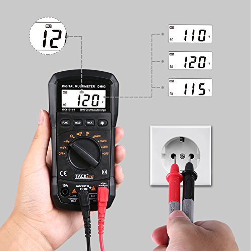 Tacklife DM03 Klassisches Digital Multimeter, AC Spannungsprüfer Tragbare Prüfvorrichtung Messung von Spannung Strom Widerstand Messinstrument mit Hintergrundbeleuchtung - 5