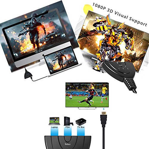 HDMI Switch, 3 Port HDMI Switche mit Pigtail HDMI-Kabel, vergoldete Stecker, 1080p & 3D-Unterstützung, HDMI Switcher Splitter für HDTV, PS3, XBOX ONE, 360, Bluray Player, DVD-Player etc. - 7