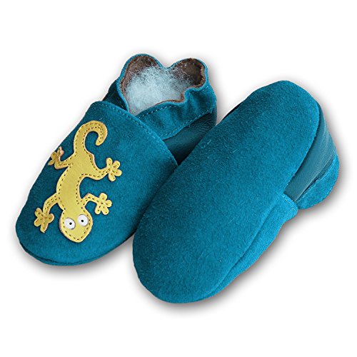 Lederpuschen Hausschuhe Kindergartenschuhe Krabbelschuhe Baby Lederschuhe Schläppchen Lauflernschuhe mit Wildledersohle Gr.19-31 LappaDE - 2