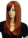 THZ Women's Long Straight Mixed Color Wine red and Brown Oblique Bangs Kanekalon Heat-resist Full Hair Wig