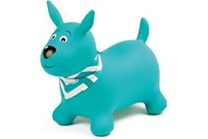 Ludi - Chien Sauteur Bleu - 58x27x48 cm - Jouet Dynamique en PVC avec Poignées Ergonomiques et Bandana Personnalisable - pour Intérieur et Extérieur - Inclut Système de Gonflage - Dès 10 Mois