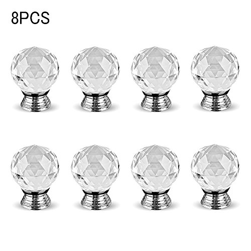 Preisvergleich Produktbild 8pcs Kristall Diamant Möbelknopf Möbelgriffe Schublade Schrank Griff Ziehgriff Türklinke Runde Glas Kleiderschrank Küchenmöbel