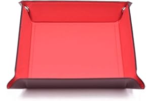 HDDAIS Dice Rolling Tray - Eco Friendly Leather Collapsible Dice Tray Catchall Change Key Wallet Coin Box Tray (Red)