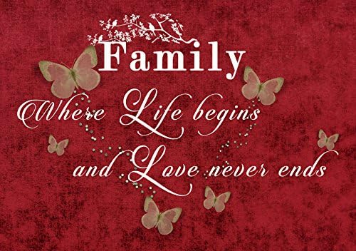 FAMILY QUOTE Where Life Begins - RED- Canvas Wall Art Print (20" X 14" (50CM X 35CM))