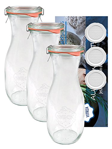 12 Saftflaschen Flaschen 290 ml 1/4 + 4 Frischhalte Deckel Weck Gläser Einmachgläser Sturzgläser Weckgläser / inkl Einkochringe Klammern Glasdeckel