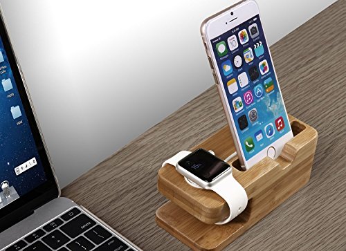 Aussel 2 in 1 Bamboo iWatch Ständer Premium Holz Handy Multi Ladehalterung Cradle Docking Station für beide 38mm und 42mm Halter für iPhone - 4