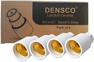 DENSCO B22 to E27 Converter | Bayonet to Edison | Lamp Socket Holder | Screw Bulb Light Fitting | Lamps Base Extender | Max 60 Watts B22-E27 (Pack of 4)