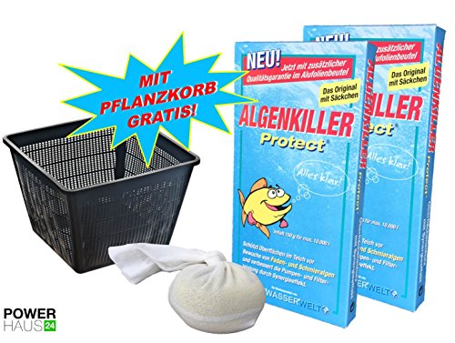 Weitz Algenkiller Protect - 300g - für bis zu 20 000 Liter Teichwasser - POWERHAUS24 Pflanzkorb!