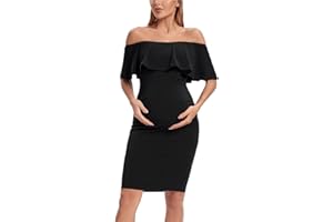 Shen&Qege Umstandskleid Lässig mit Schulterfreiheit, Rüschen, ärmellos, Bodycon, Umstandsmode Sommer