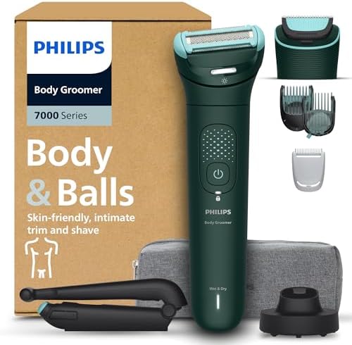 Philips Bodygroom serie 7000 - Rifinitore per uomo, testina flessibile 2D tripla protezione, Testine intercambiabili, Rifinitura e rasatura intima, Impermeabile 100%, 120 minuti autonomia, BG7485/30