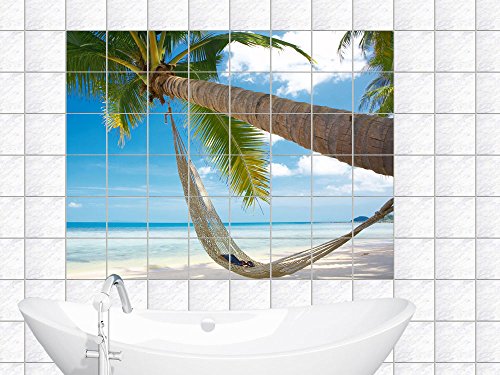 Fliesenaufkleber Fliesen Sticker Folie Dekor Deko für Badezimmer und Küche/Design: Paradise on Earth Palmen mit Ocean View, Bildformat:90x60cm(BxH), Tile size: 15 x 20 cm (W x H)