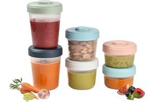 BEABA BÉABA, Set of 6 Storage Pots, Interlocking, Stackable Pots, Baby food storage container, 100 Percent Airtight, Freezablen, Breast Milk, 2 x 90 ml + 2 x 150 ml + 2 x 250 ml