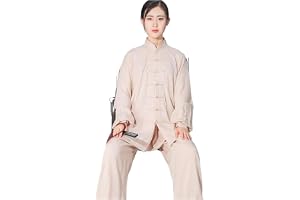 SHBHWS Tai Chi uniform bomull Wushu Kung Fu kläder vuxna kampsport, Wing Chun kostym, Taichi prestanda, stringdräkt (beige, XS (155 cm))