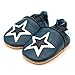 Dotty Fish Soft Leather Baby and Toddler Shoes - Boys Navy and White Star Design with Suede Soles - 18-24 Months